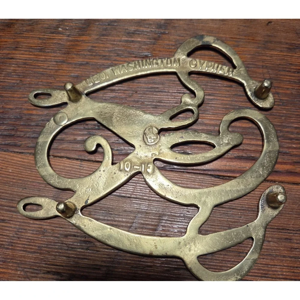 Vintage 1976 Virginia Metalcraft Brass Trivet‎ - Geo. Washington Cypher
